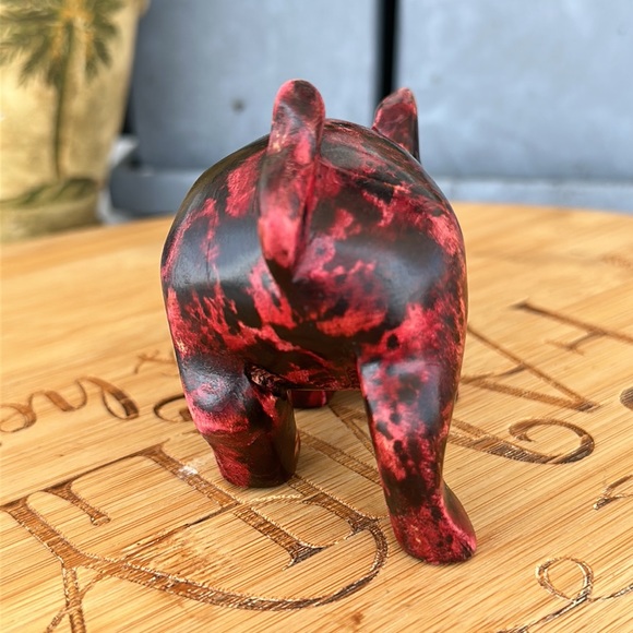 Rhino Hand Carved Wooden in Hues of Red and Black Small Shelf or Table Decor - Picture 14 of 16